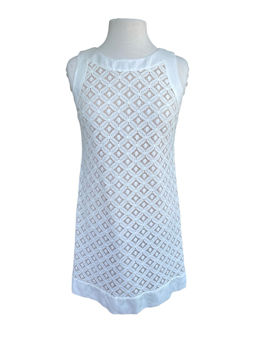 Jessica Howard Shift Dress Linen White Lace Trim Sleeveless Scoop Neck Size 10P